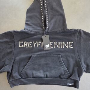 G59 Womens Black Studded Cropped Hoodie Size Medium NWT